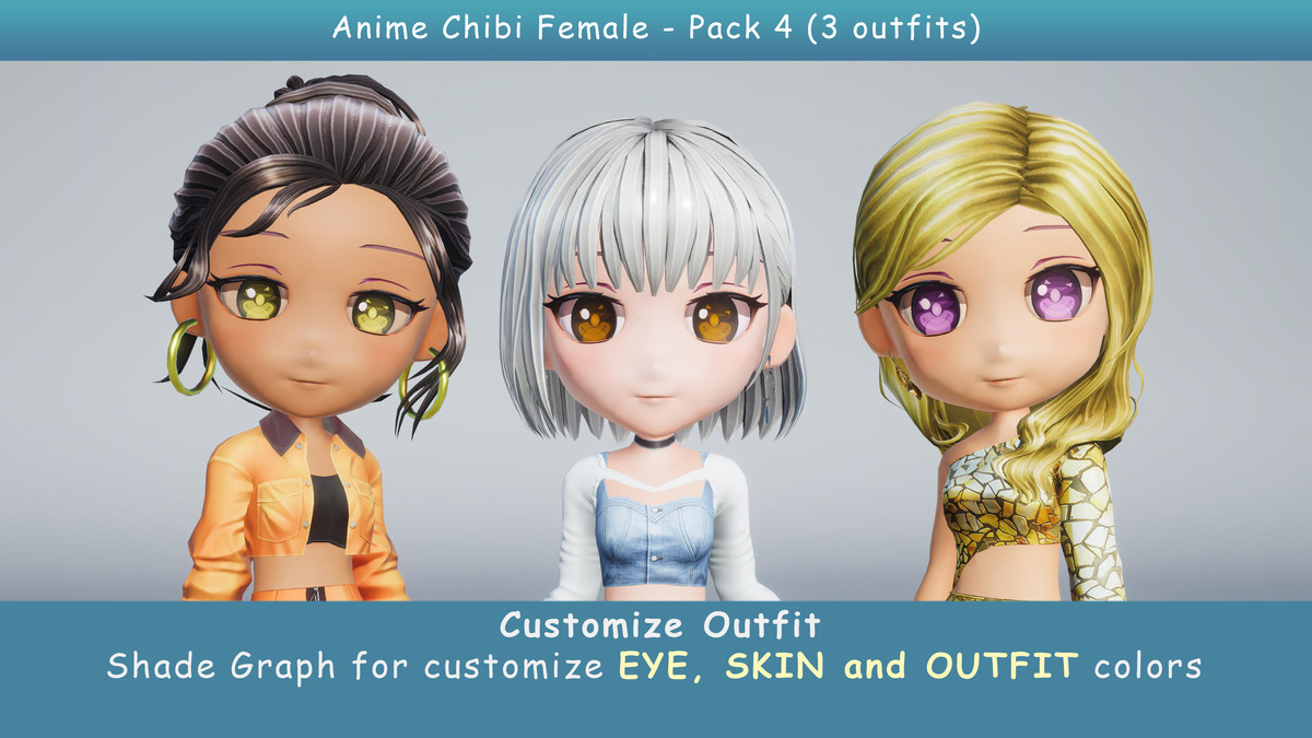 Anime Chibi Female Dancer - Combo 4 (3 outfits)