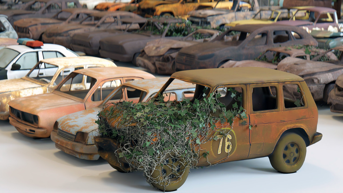 Old Abandoned Junk Rusty Vehicles 3d Game Ready Set (Car, Bus, Motorcycle, Bike)