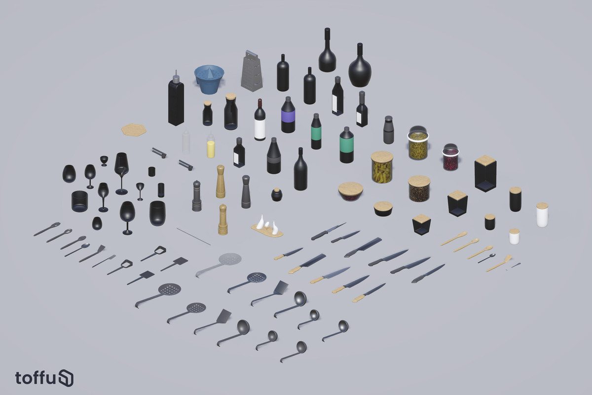 3D Mid Poly Kitchen Props