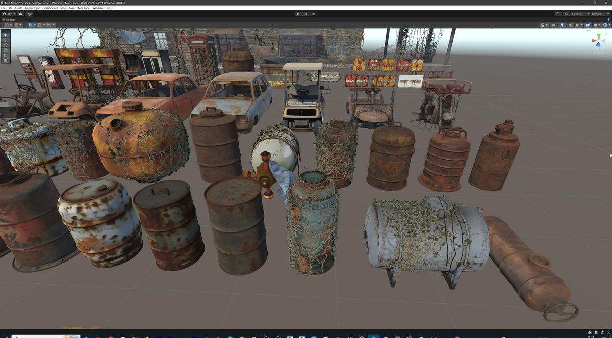 Post-Apocalyptic Junkyard Rusty Gas Station Props Pack (217 3d assets)
