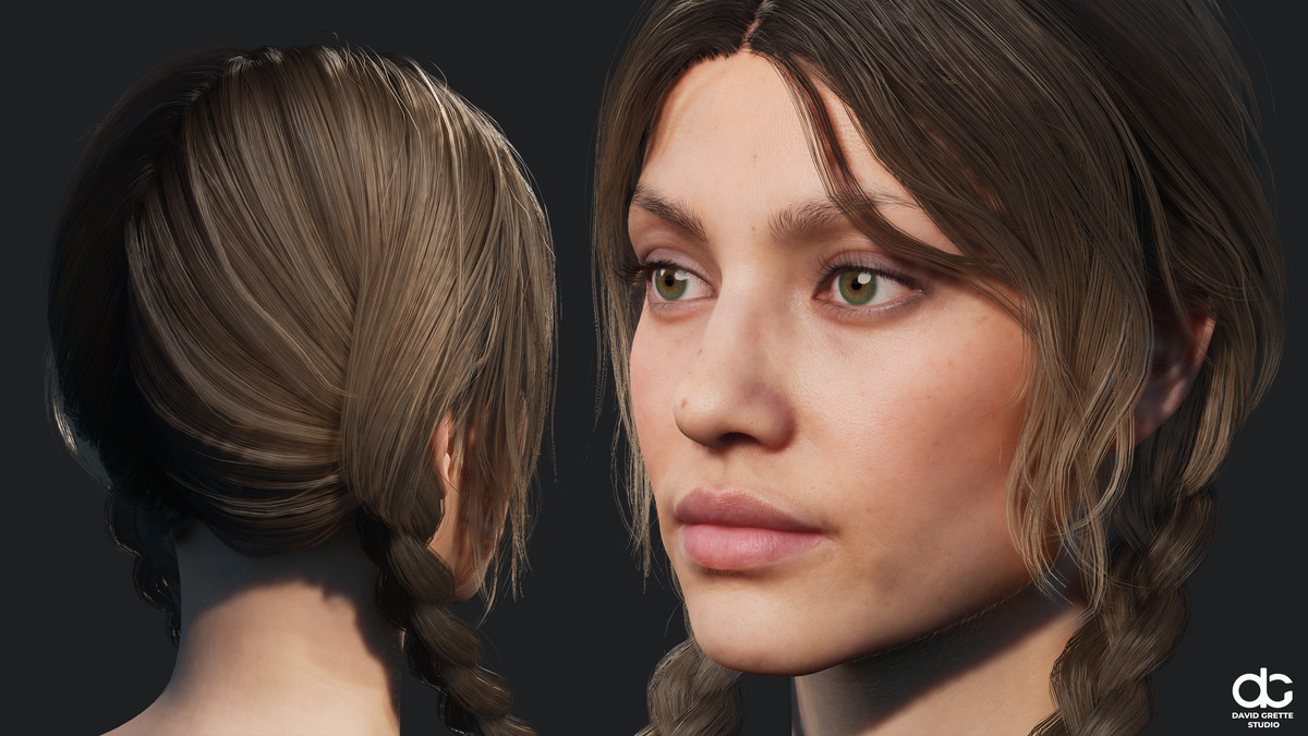 Realistic female hairstyles, pack #2 | Rigged hair, game-ready, low-poly