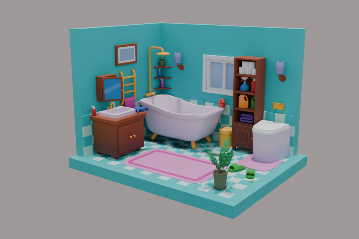 Low Poly Modular Bathroom Pack (550+ Props)