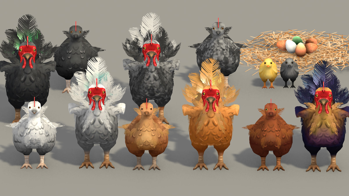 Stylized Hand-Painted Chickens
