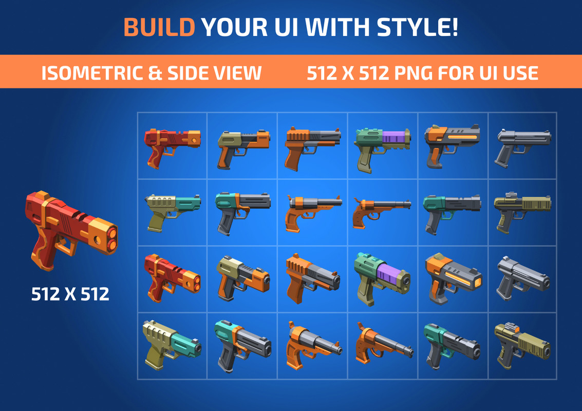 Low Poly Sci-Fi Blasters Bundle (36 weapons) - Retro Style