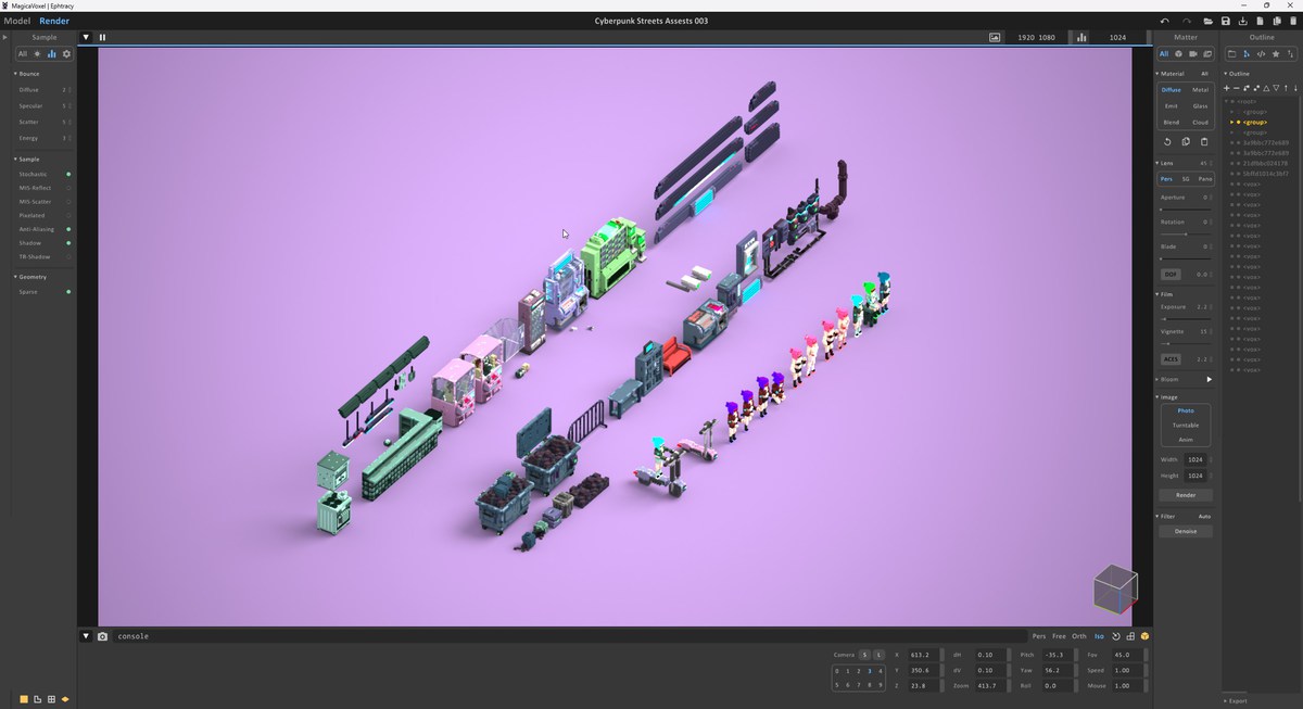 Voxel Cyberpunk Streets - 3D pixel art - monogon