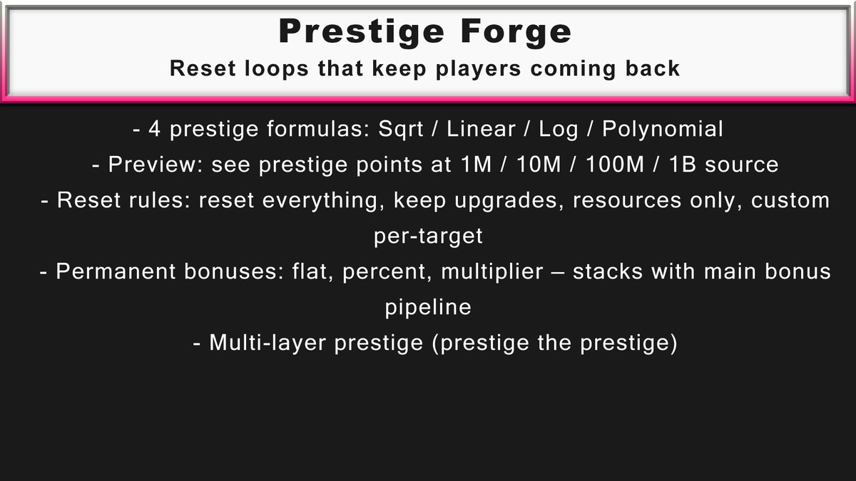 Simple IDLE Forge: No-Code Idle Game Toolkit w/ 4 Playable Demos & JSON support