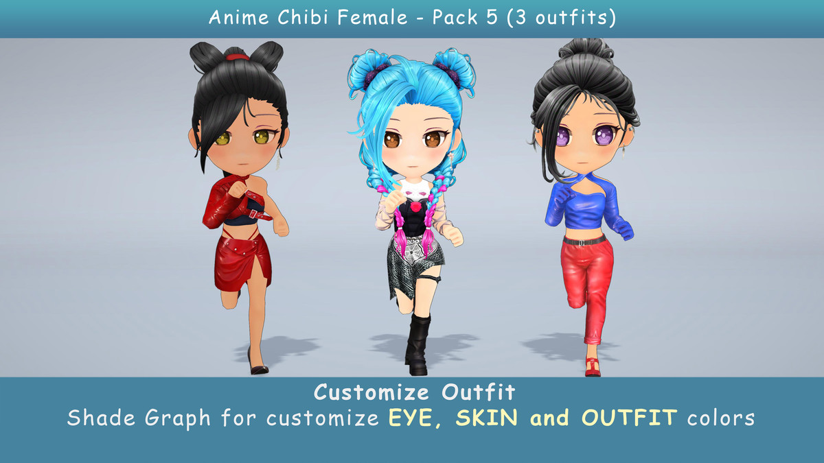 Anime Chibi Female Dancer - Combo 5 (3 outfits)