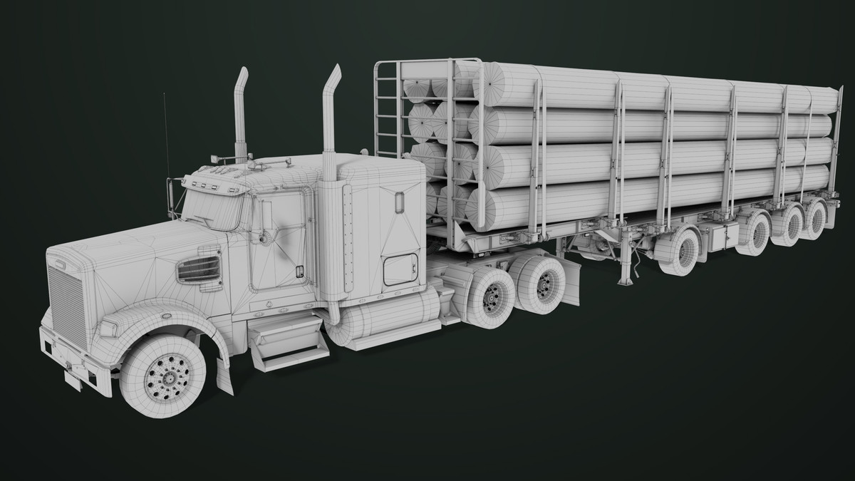 Truck 07 Log Trailer Green Version URP HDRP Textures