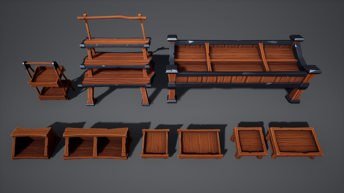 Stylized Market Pack – Fantasy Environment Props – Game Ready