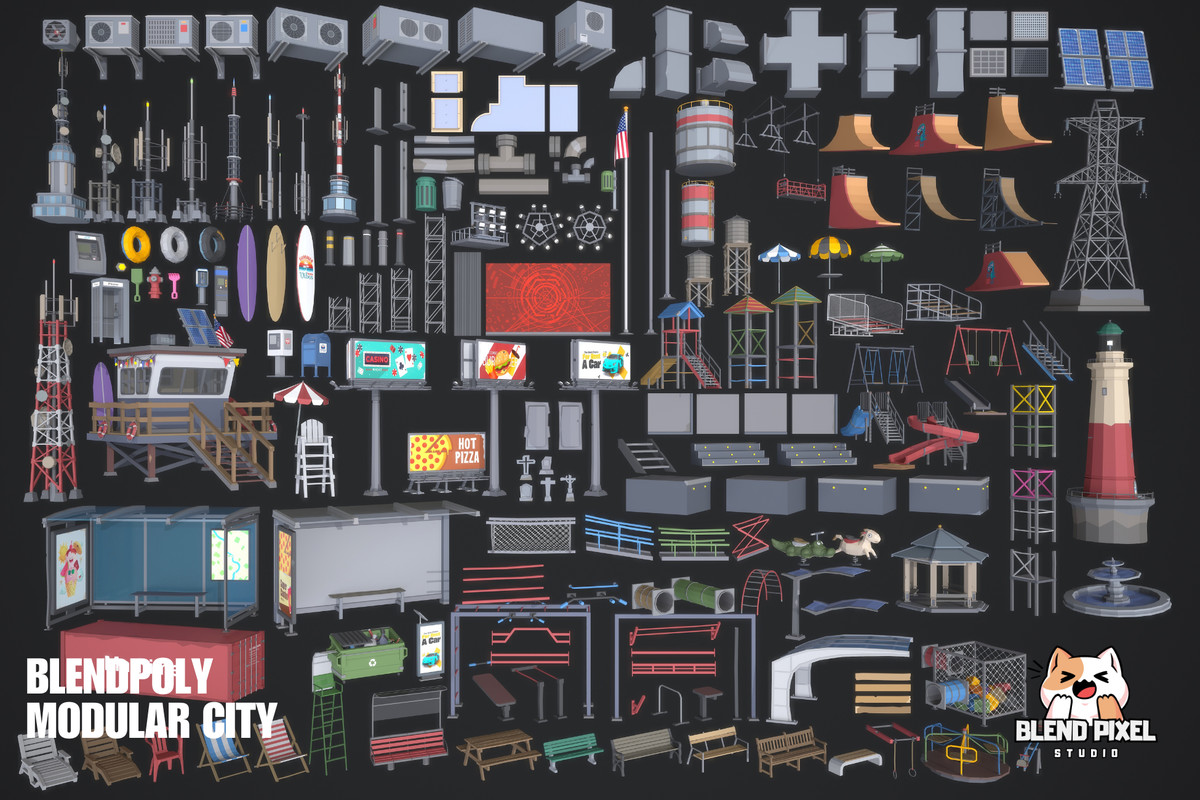 BlendPoly Modular City - Low Poly Assets