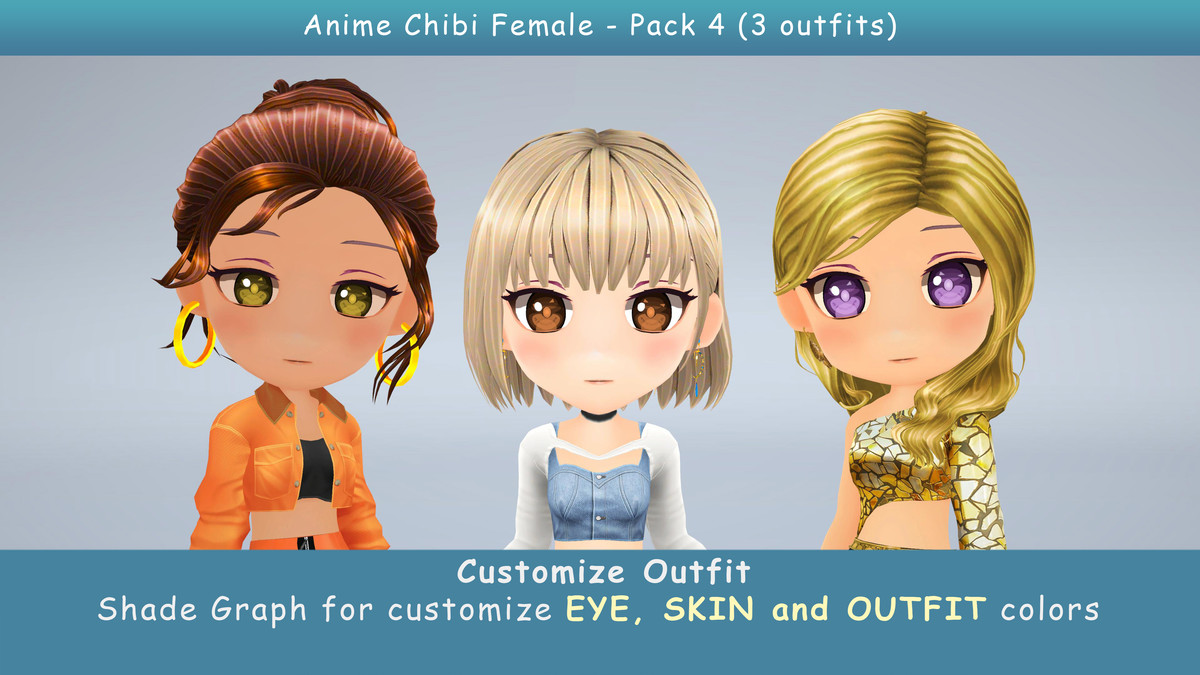 Anime Chibi Female Dancer - Combo 4 (3 outfits)