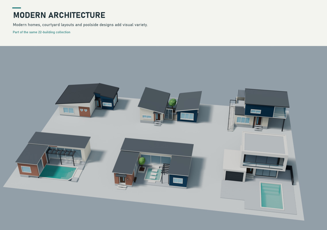 Stylized Neighborhood - 22 Low Poly Buildings