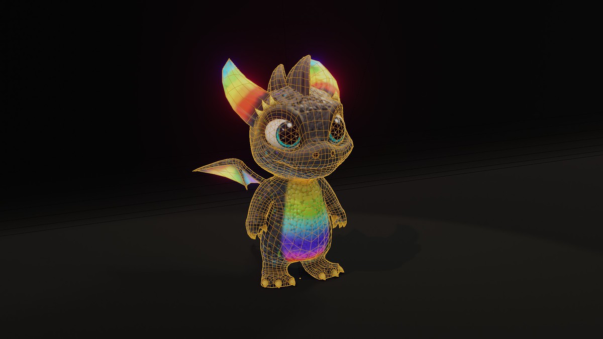 Cartoon Rainbow Dragon 3D Model (Low-Poly, Game-Ready, Animated, Built-In)