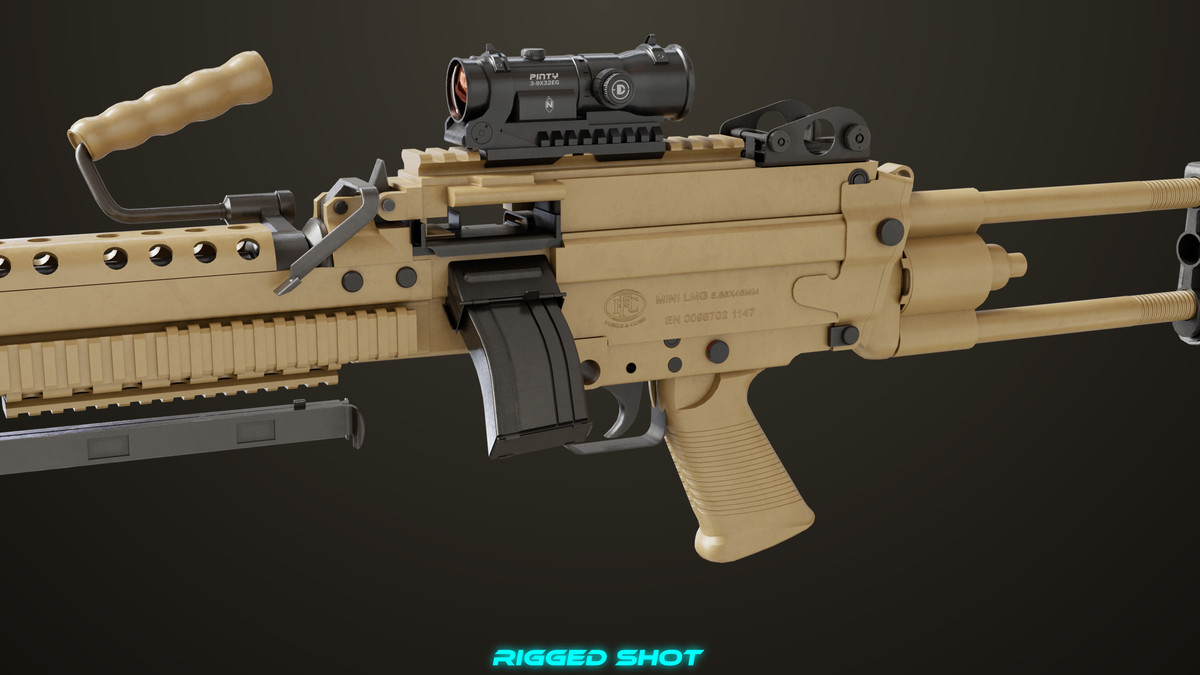 Machine Gun Sandal and Black Ammo Box URP HDRP Textures