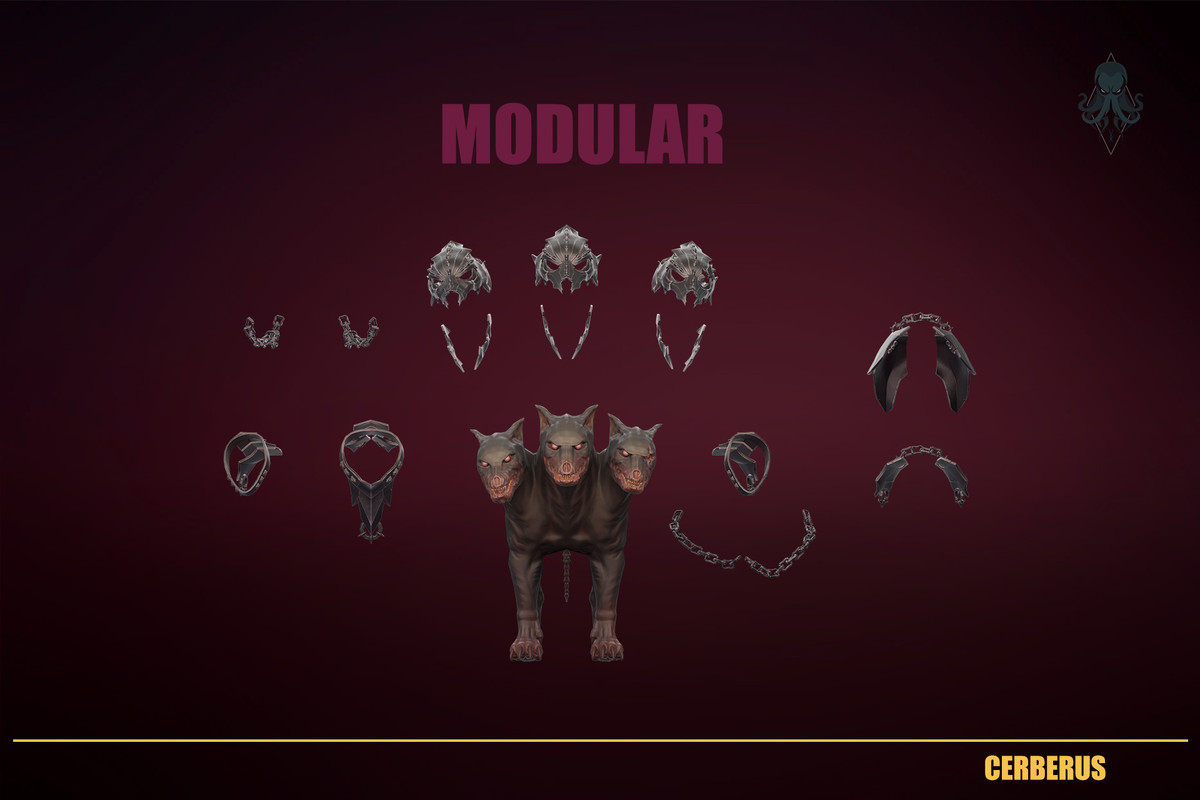 Stylized Modular Demon Cerberus Creature