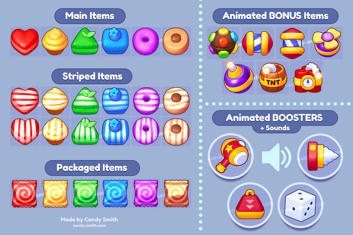Match-3 Items & Animated Boosters Pack