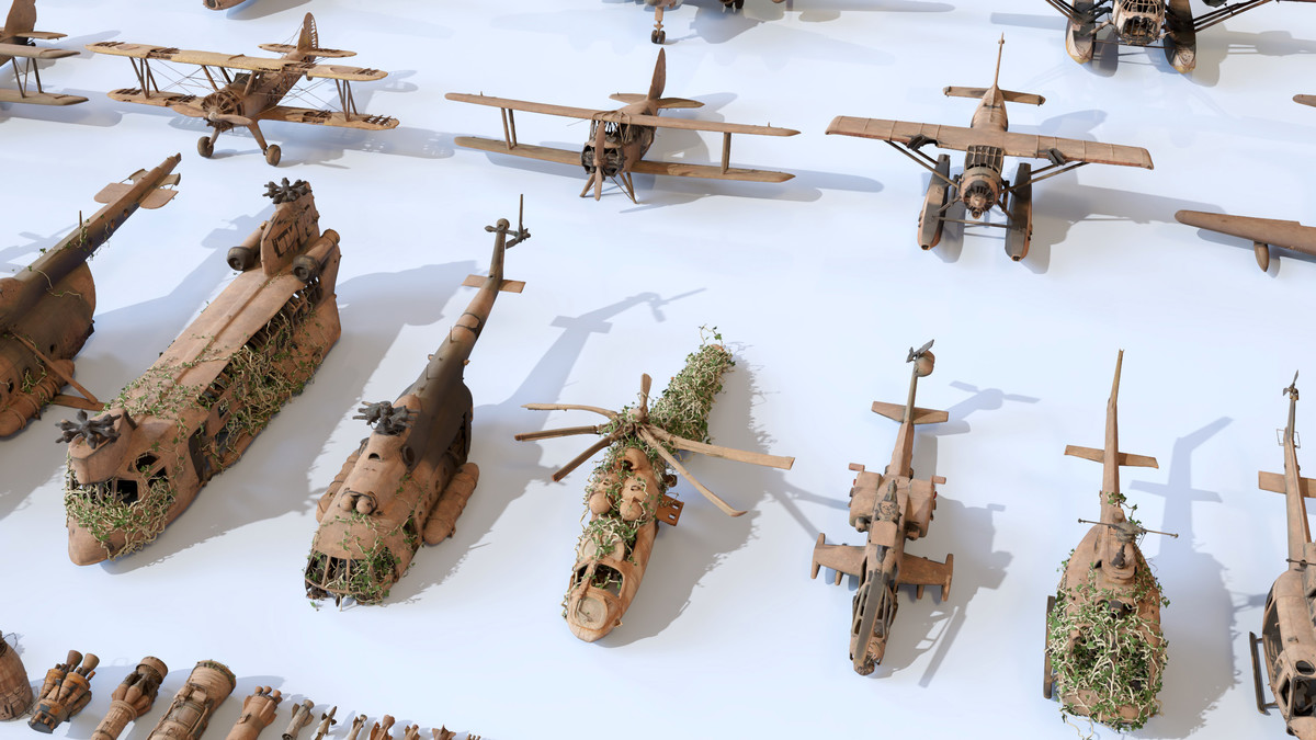 Old Abandoned Junk Rusty Aircraft and Helicopter Set 3d Game Ready Modular Props