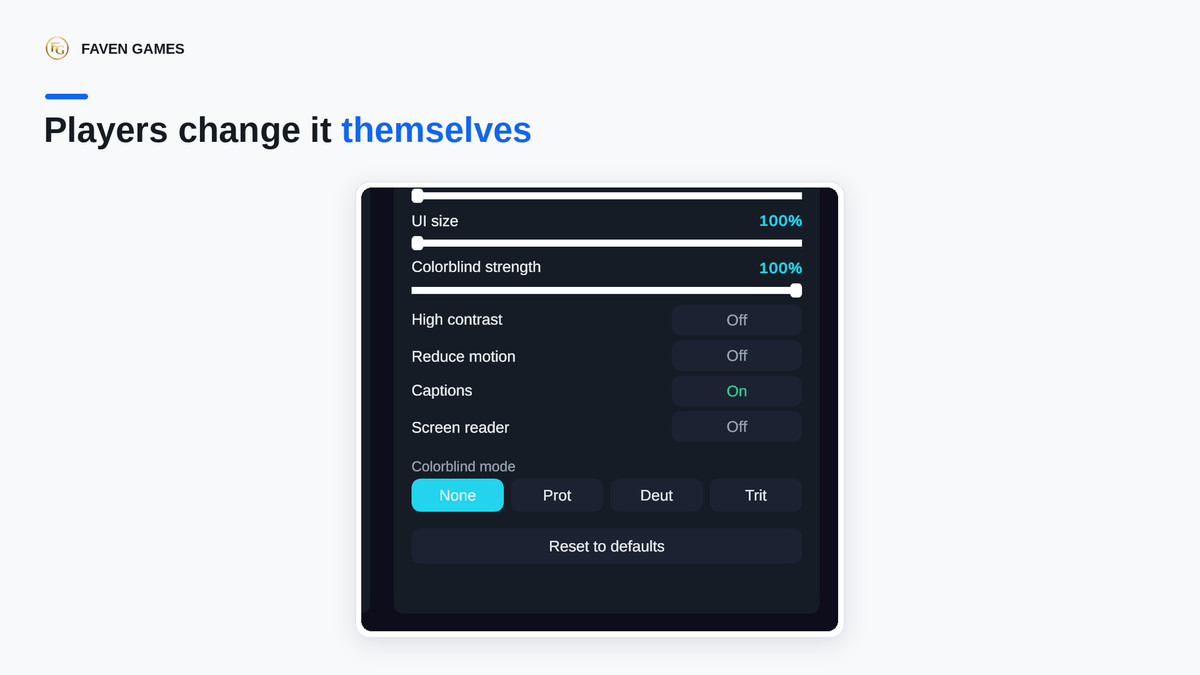 Accessibility Kit: Captions, Colorblind, Text Scaling & Remap