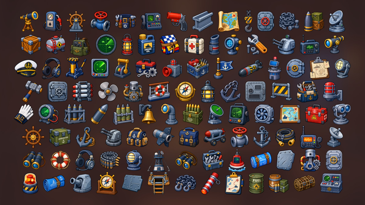 Naval Military Ship Equipment Maritime Operations Icons Pack