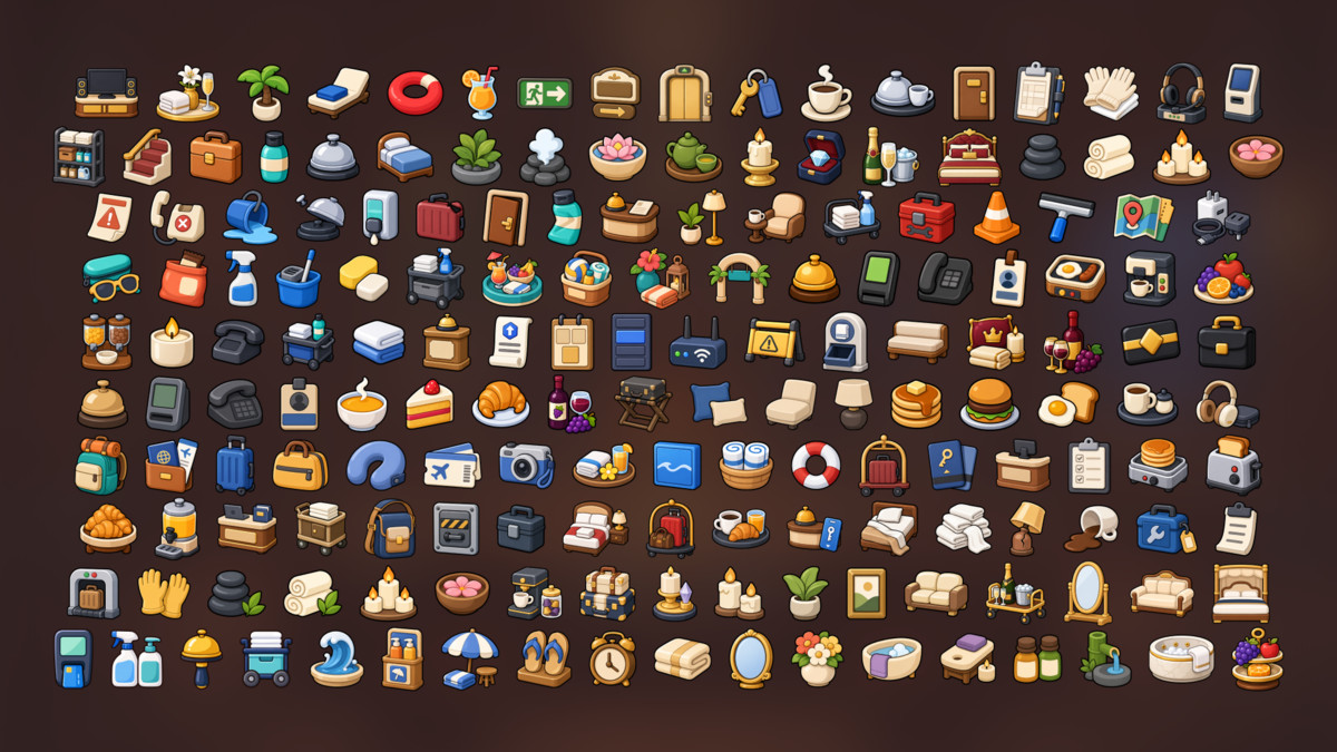 Hotel Resort Hospitality Service Icons Pack Simulation Management Mobile Games