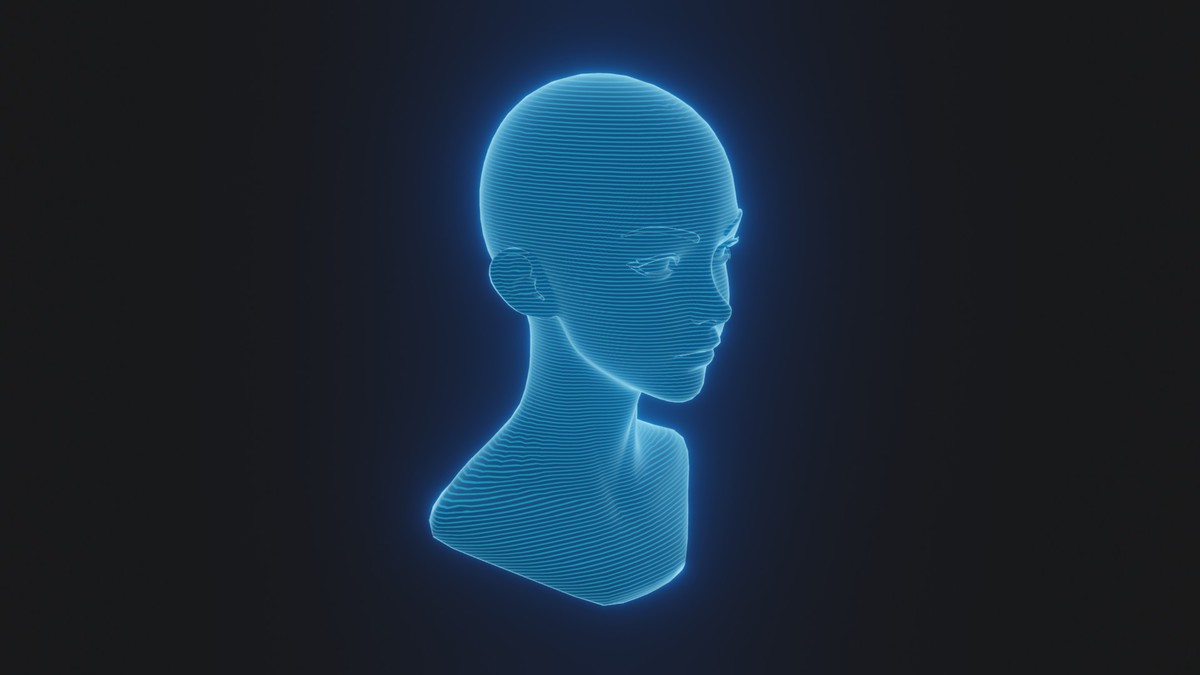Anime Human Hologram Heads 3D Model Rigged with Facial Expressions