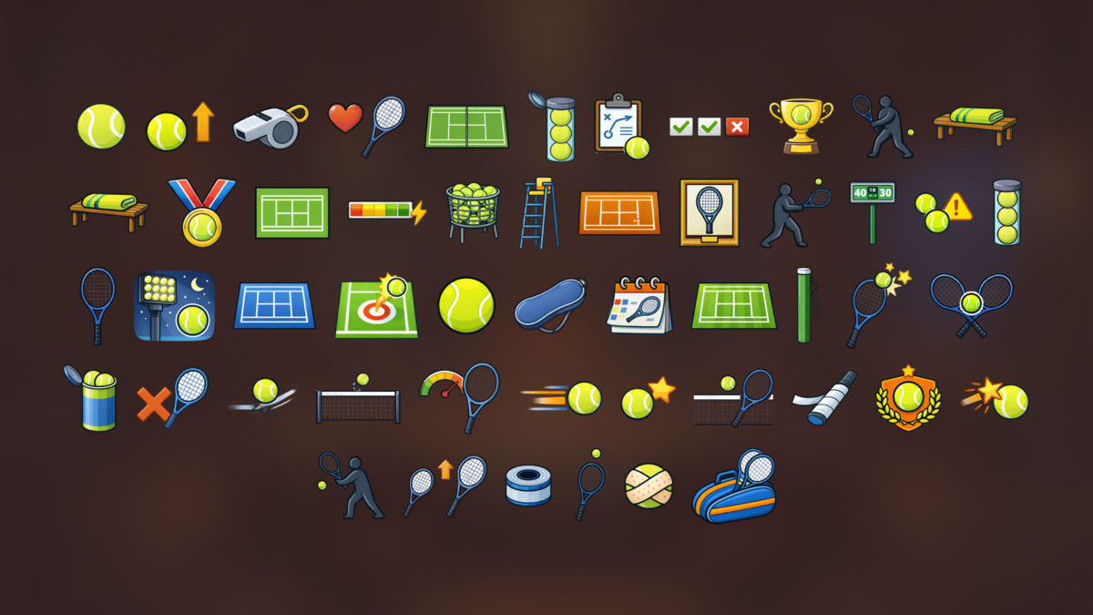 Tennis Game UI Icons Pack for Sports Simulation Arcade and Casual Games