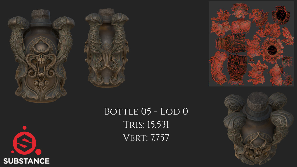 5 Dark Fantasy Alchemical Bottles / Flask / Vial