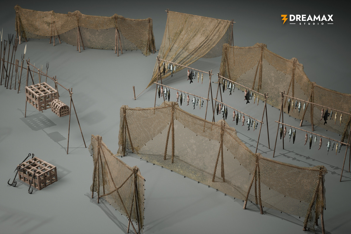 Medieval Fishing Props – Tools & Traps Pack Vol. 1