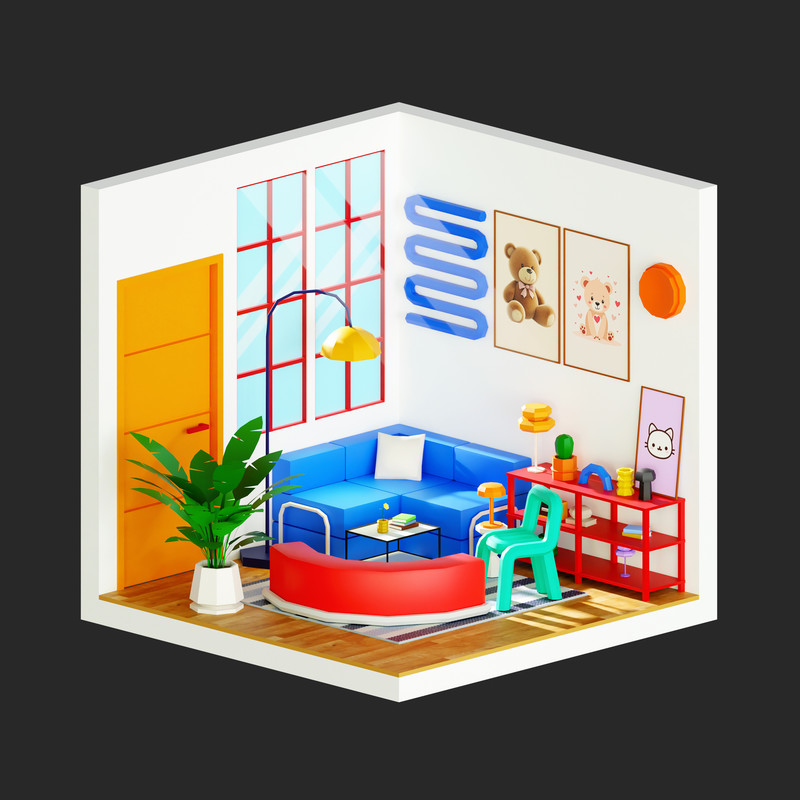 Interior 1 Low-poly 3D models Pack