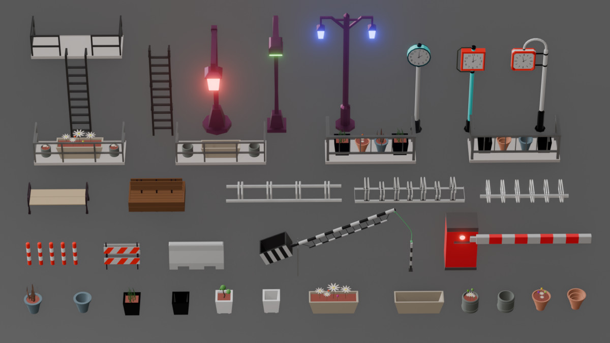 Low Poly Urban Street Props Mega Pack