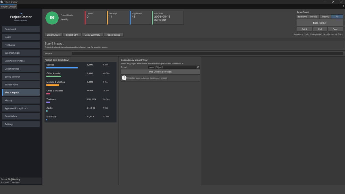 Project Doctor PRO - Health Scanner, Build Optimizer & Missing Reference Finder