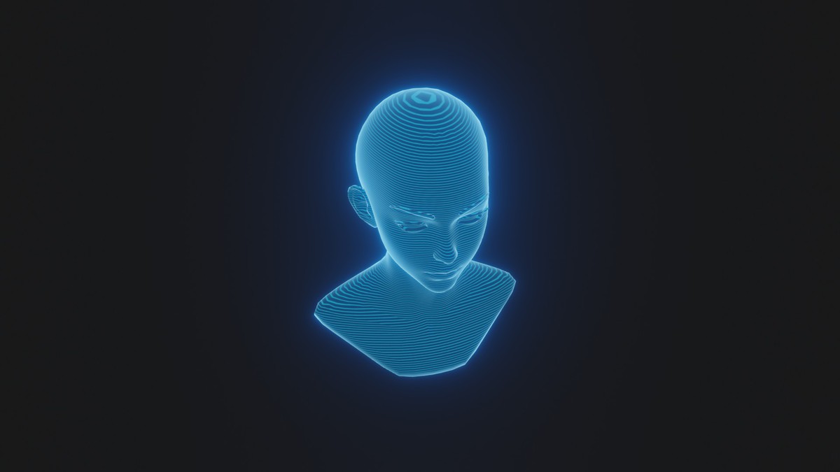 Anime Human Hologram Heads 3D Model Rigged with Facial Expressions