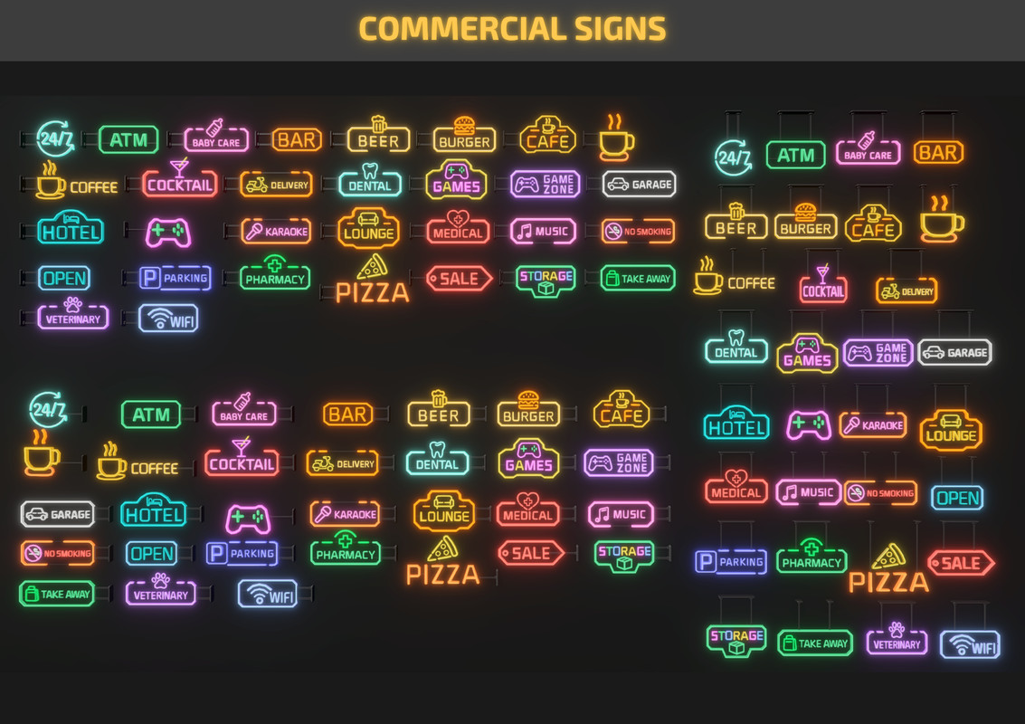 Low Poly Sci-Fi Neon Signs / Cosmic Retro