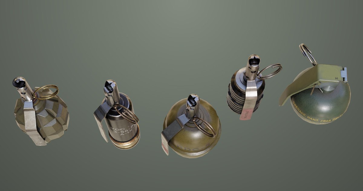 5 Fragmentation Grenades Single Mat URP HDRP Textures
