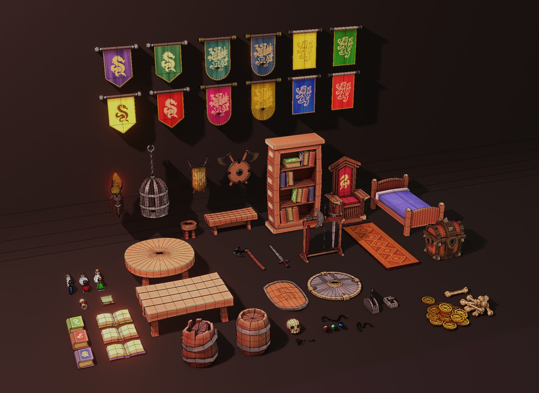 Stylized Fantasy Interiors – Low Poly 3D Props Pack (Built-in)