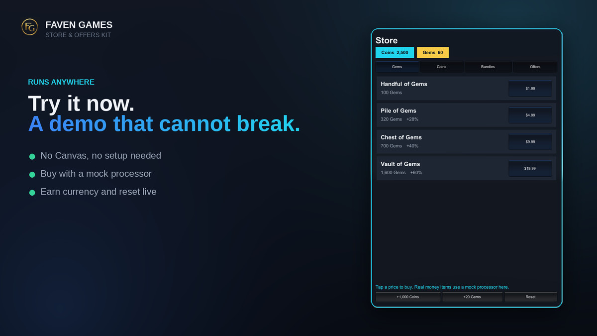 Store & Offers Kit: In-Game Shop, Virtual Economy & Offers