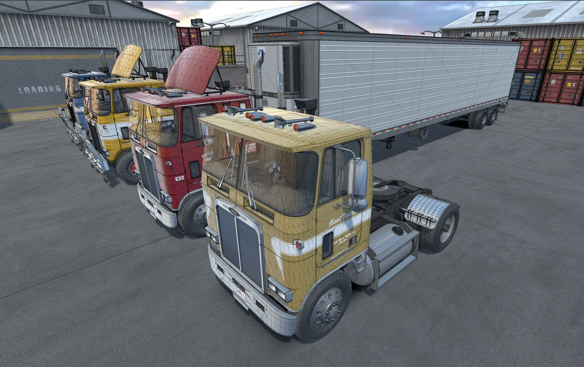 80s cabover with refrigerated trailer