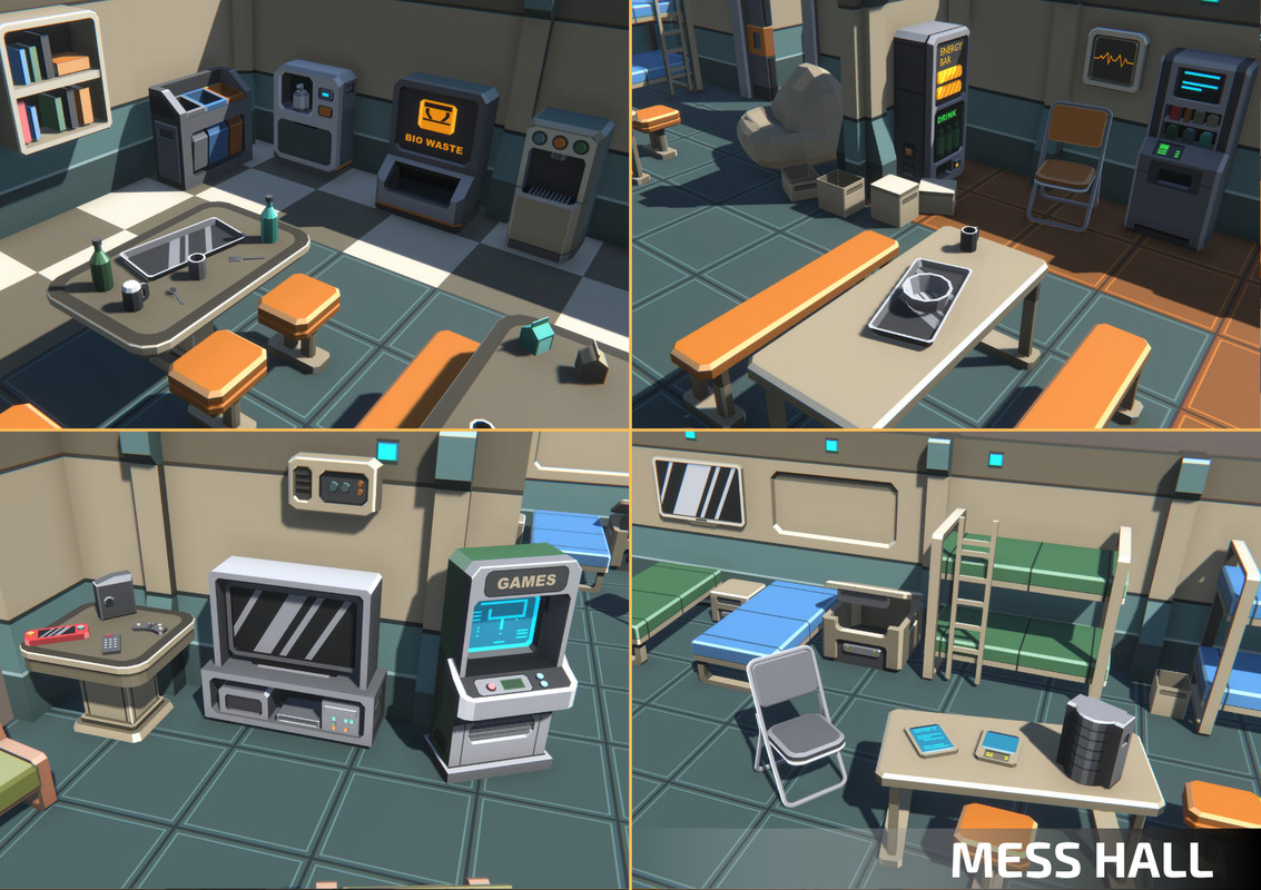 Sci-Fi Low Poly Interior Bundle: Grand Colony Collection (5-in-1) | Cosmic Retro