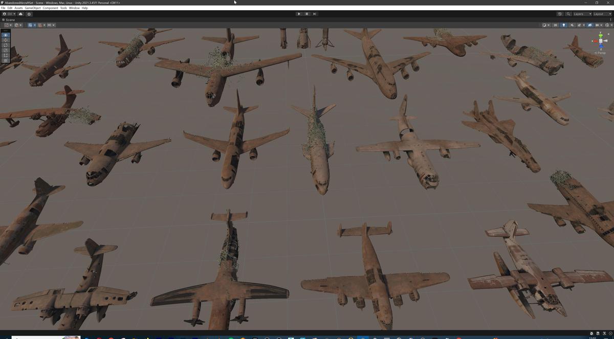 Old Abandoned Junk Rusty Aircraft and Helicopter Set 3d Game Ready Modular Props