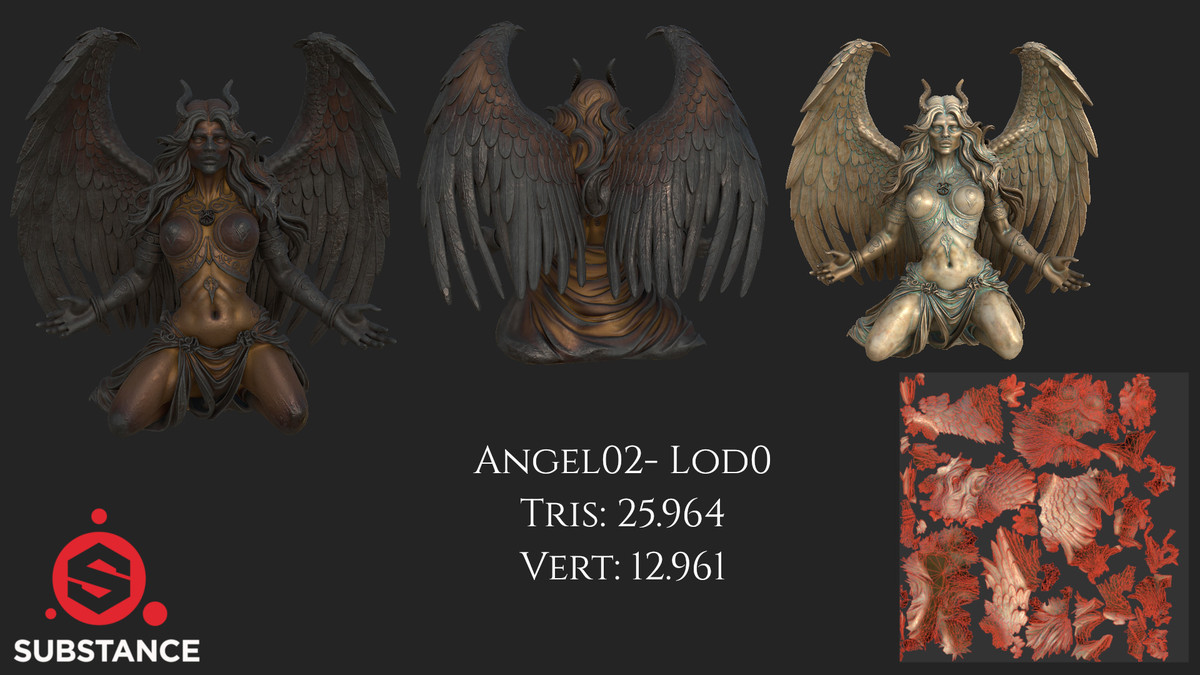 10 Dark Fantasy Angel Statues - Megapack with Color Options