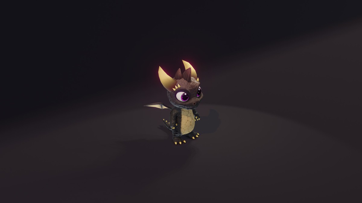 Cartoon Black Baby Dragon 3D Model (Low-Poly, Game-Ready, Animated, Built-In)
