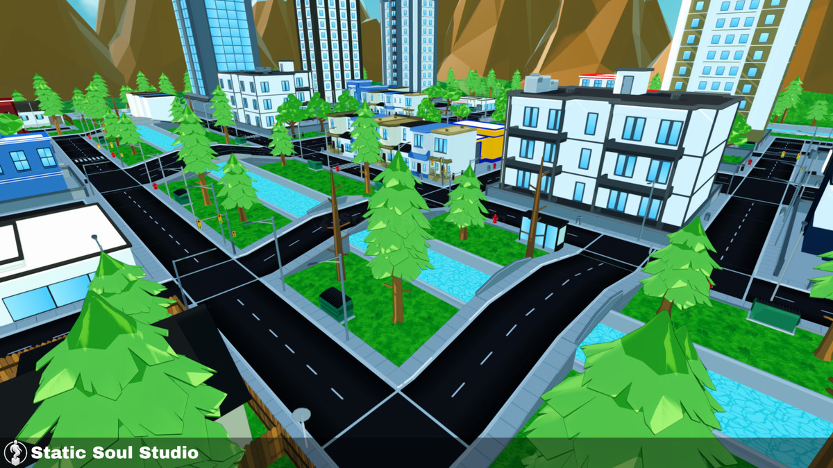 Low Poly City Pack – Modular Buildings, Roads & Props