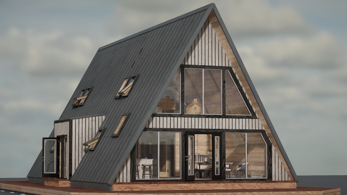 Modular A-frame House (Interior and exterior) A-frame Cabin Wooden