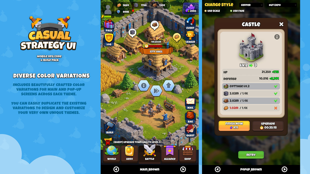 Casual Strategy UI Kit - Mobile RPG Core & Build Pack