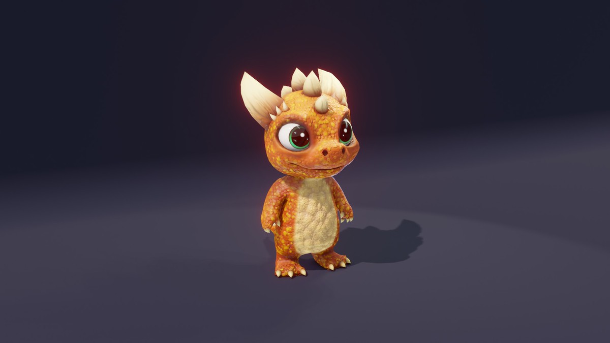 Cartoon Orange Dinosaur 3D Model (Low-Poly, Game-Ready, Animated, Built-In)