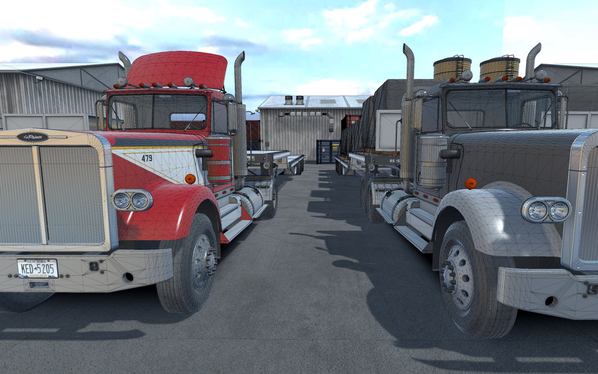 80s Semitruck dropdeck trailer