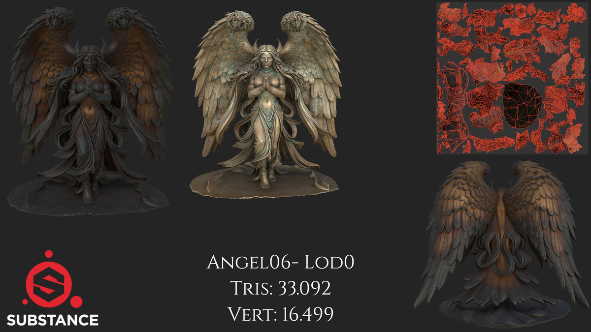 10 Dark Fantasy Angel Statues - Megapack with Color Options