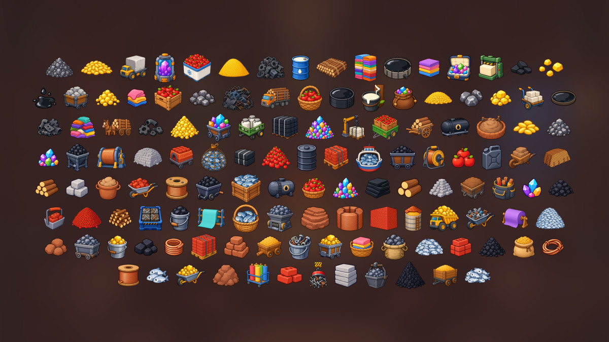 Raw Materials Industrial Resources Cargo Production Goods Icons Pack