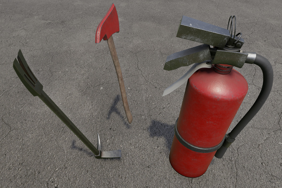 Fire Extinguisher, Crowbar & Fire Axe