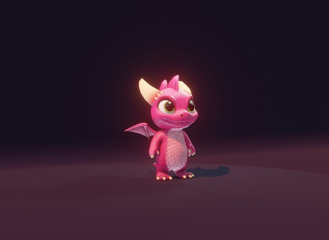 Cartoon Pink Baby Dragon 3D Model & 5 Music Tracks & 36 Sound Effects (Built-in)